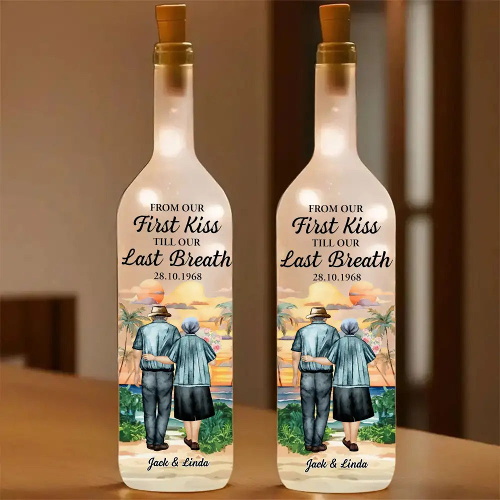 Custom Portrait Bottle Night Light – Personalized Old Couple Lamp With LED, Corkscrew Top, Single Or Double-Sided Print, For Anniversaries & Gifts