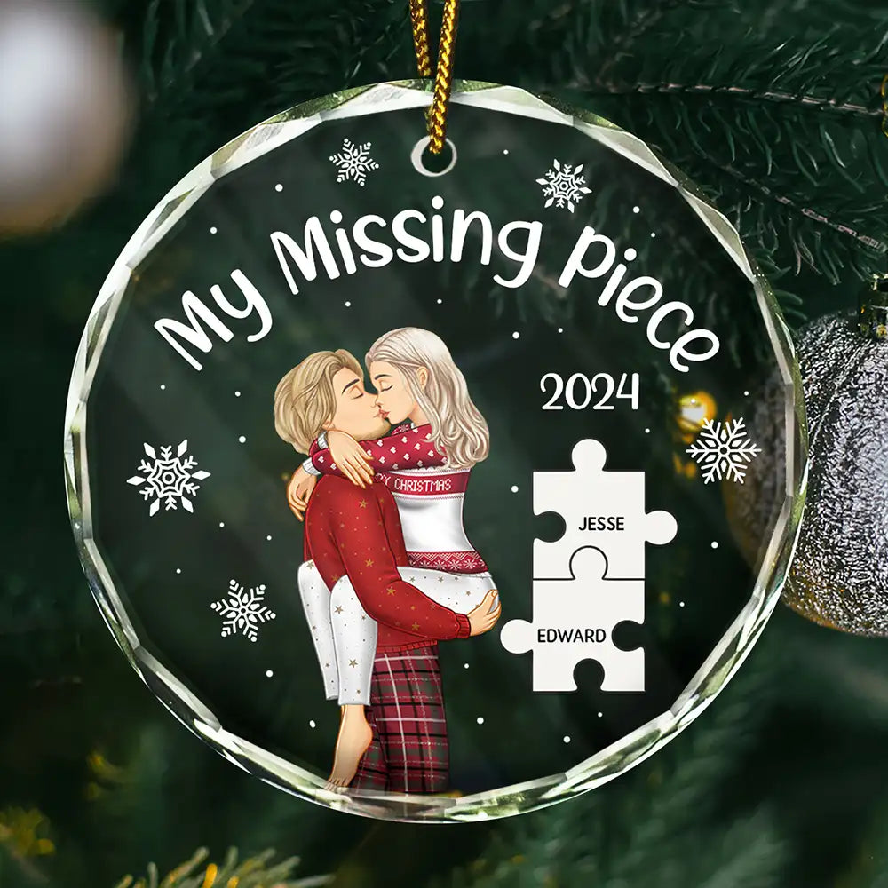 My Missing Piece Christmas Couple Personalized Glass Ornament or Keychain  or Plaque or Poster