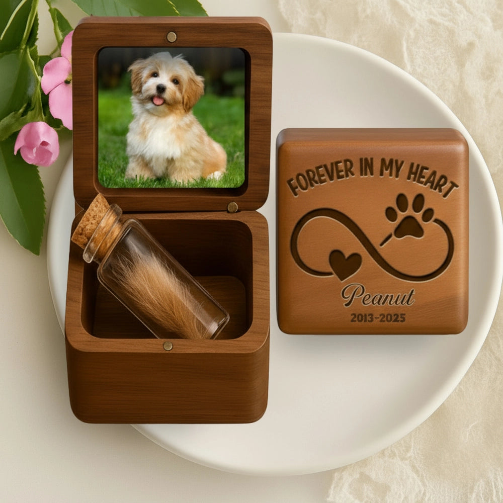 Large Personalised Wooden Pet Memorial Box In Coffee Finish (Paws