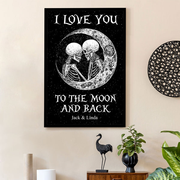 Gothic Couple Canvas – "I Love You to the Moon and Back" Romantic Home Decoration