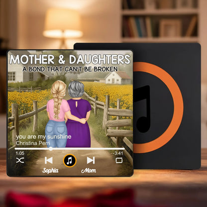Personalized Acrylic Music Magnet Mother & Daughters Sunflower Field Scene Unique Gift for Mom - A Bond That Can't Be Broken
