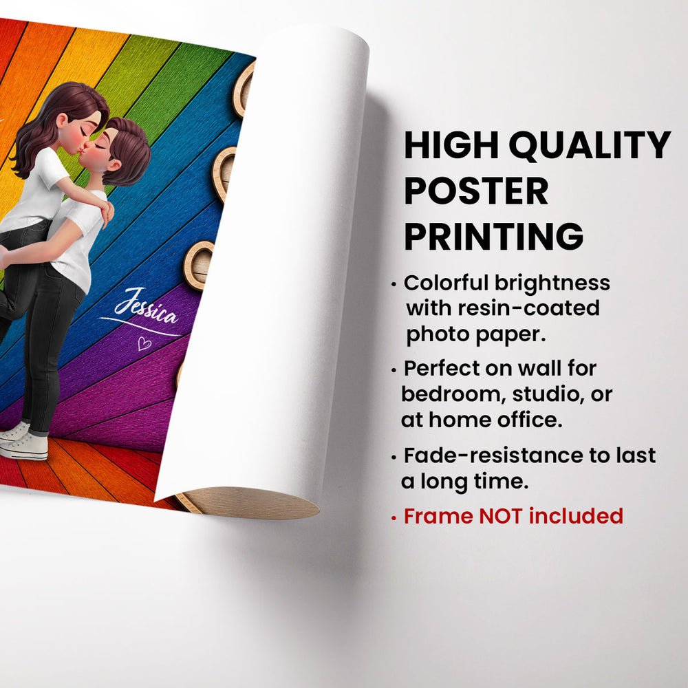 LGBT Couple Poster, Personalized Kissing Artwork With Missing Piece Quote, Creative Gift For Partner