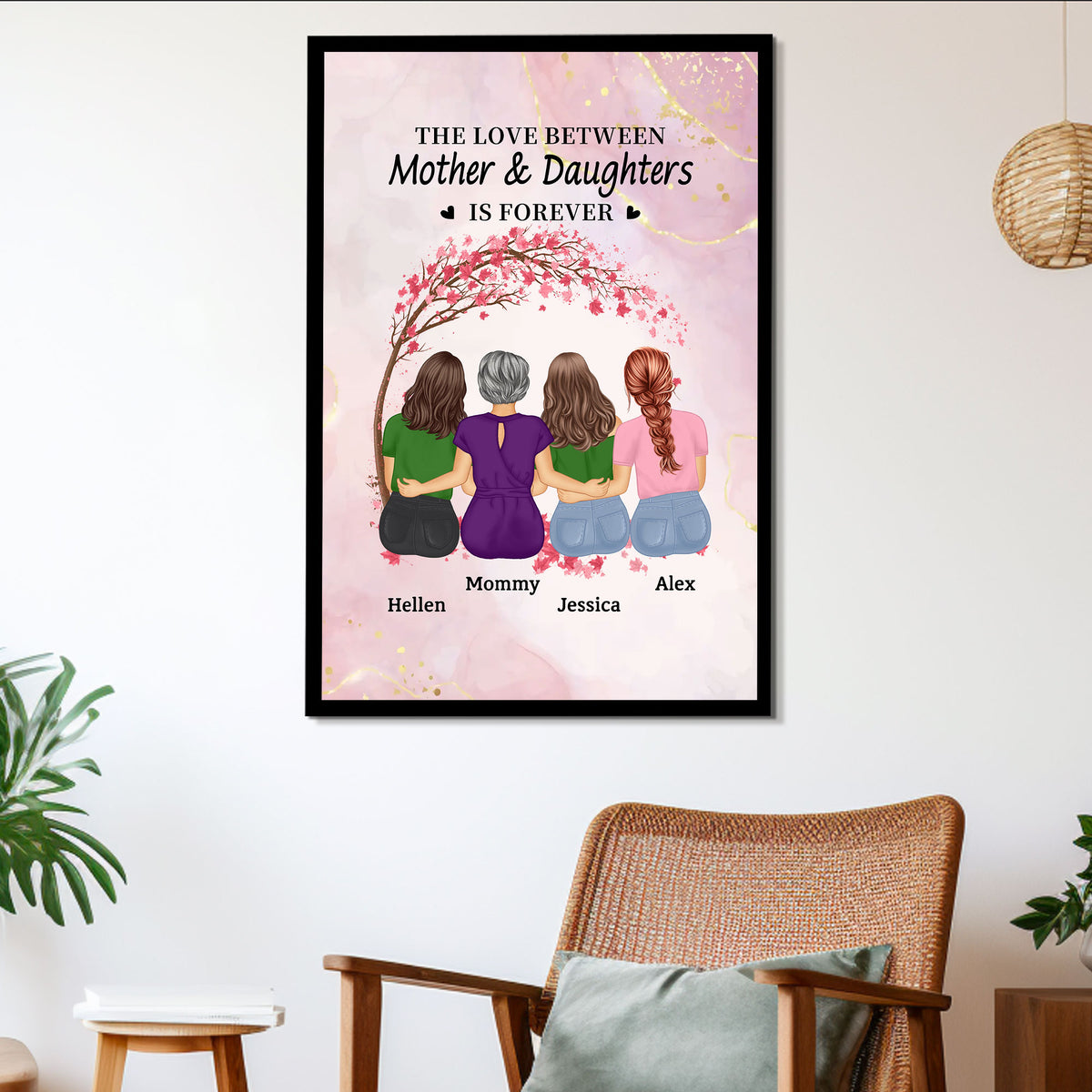 The Love Between Mother & Daughters Is Forever - Personalized Poster Gift for Mom, Custom Gift for Mother and Daughters