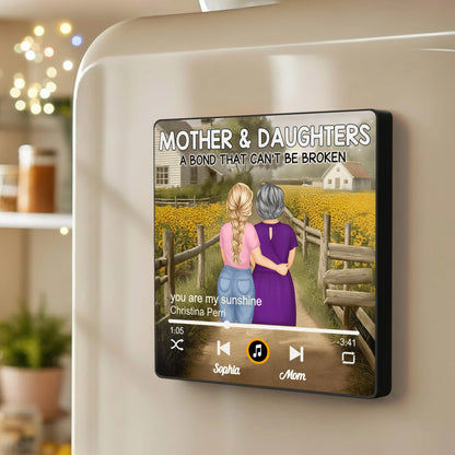 Personalized Acrylic Music Magnet Mother & Daughters Sunflower Field Scene Unique Gift for Mom - A Bond That Can't Be Broken