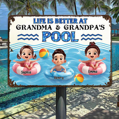 Personalized Iron Pool Sign for Family Poolside Decor