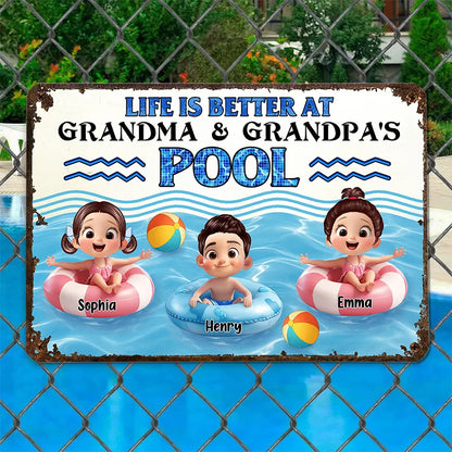 Personalized Iron Pool Sign for Family Poolside Decor