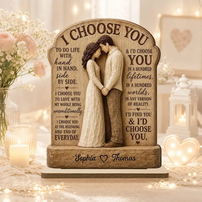 Personalized Wooden Plaque, I Choose You Couple Hand in Hand, Unique Anniversary Gift