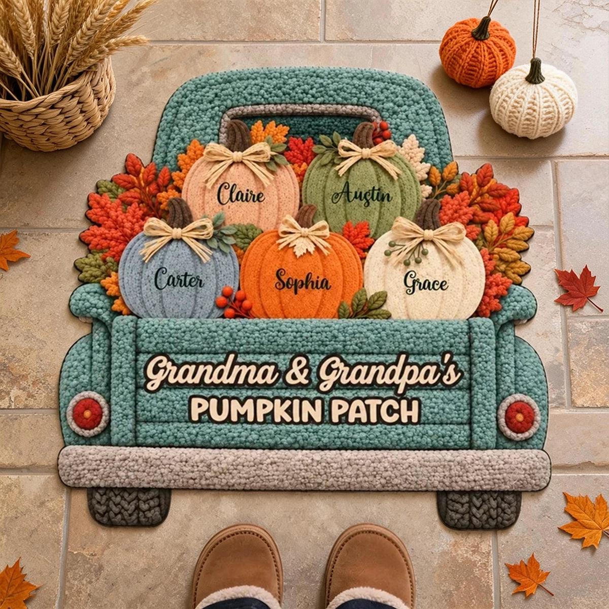 Personalized Shaped Doormat, Autumn Pumpkin Truck Decor, Unique Gift for Grandma and Grandpa