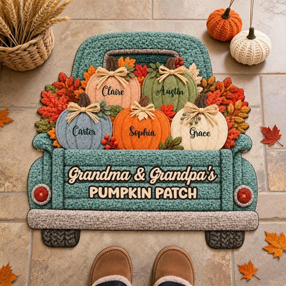 Personalized Shaped Doormat, Autumn Pumpkin Truck Decor, Unique Gift for Grandma and Grandpa