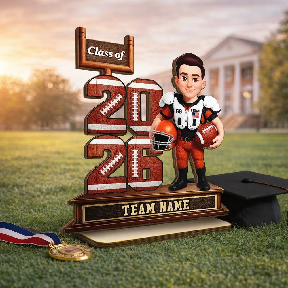 Custom Football Player 2-Layer Wooden Plaque Class of Gift for Son or Daughter, Heartfelt Senior Night Style Memory