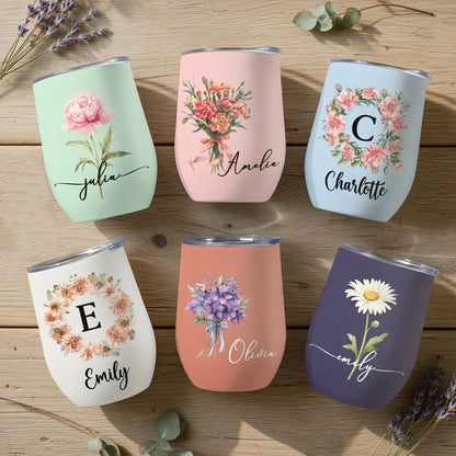 Personalized Birth Flower Eggshell Cup, Pastel Floral Name Design for Everyday Sips, Unique Gift for Her