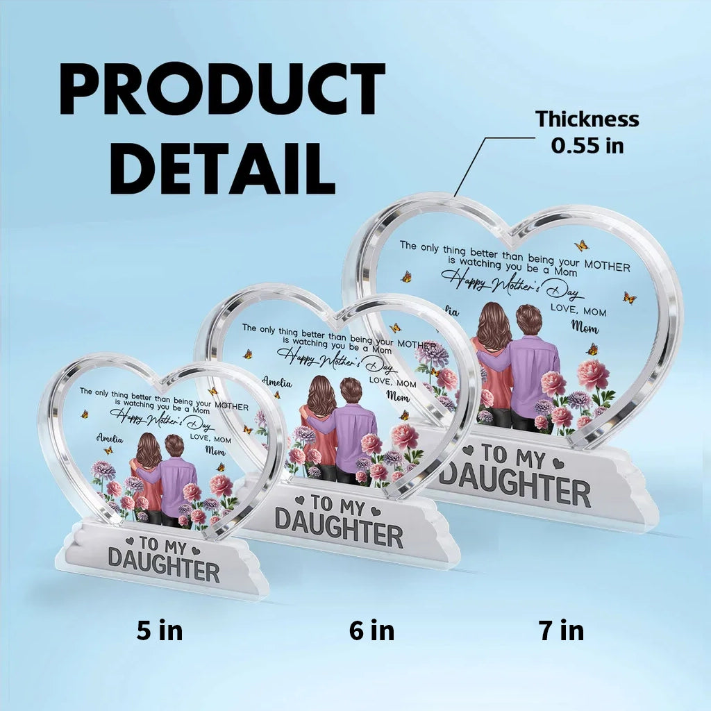 Shaped Acrylic Block Plaque Personalized Keepsake - Mother and Daughter Back Hug, Floral Heart Decor, Creative Gift