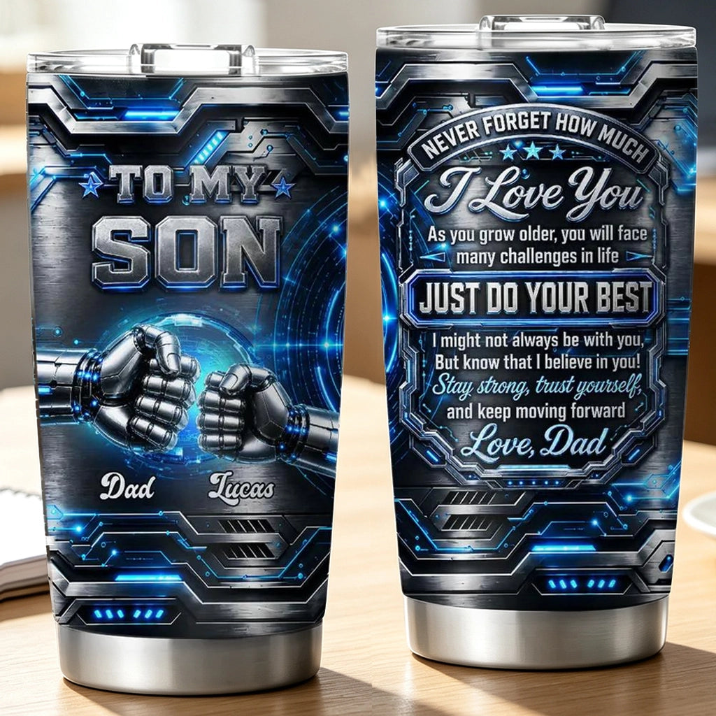 Insulated Travel Tumbler for Son, Stay Strong Trust Yourself Design, Creative Gift with Blue Tech Style