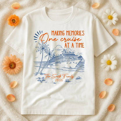 Personalized Cruise Memory Classic Tee with Ocean Liner Sketch for Travel Lovers - Unique Family Vacation Gift