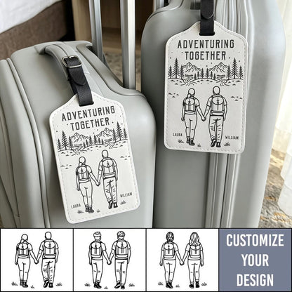 Personalized Leather Luggage Tag, Adventuring Together Couple Travel, Unique Creative Gift