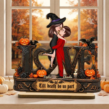 Personalized 2-Layer Wooden Plaque with Till Death Do Us Part Art, Creative Halloween Gift for Couples
