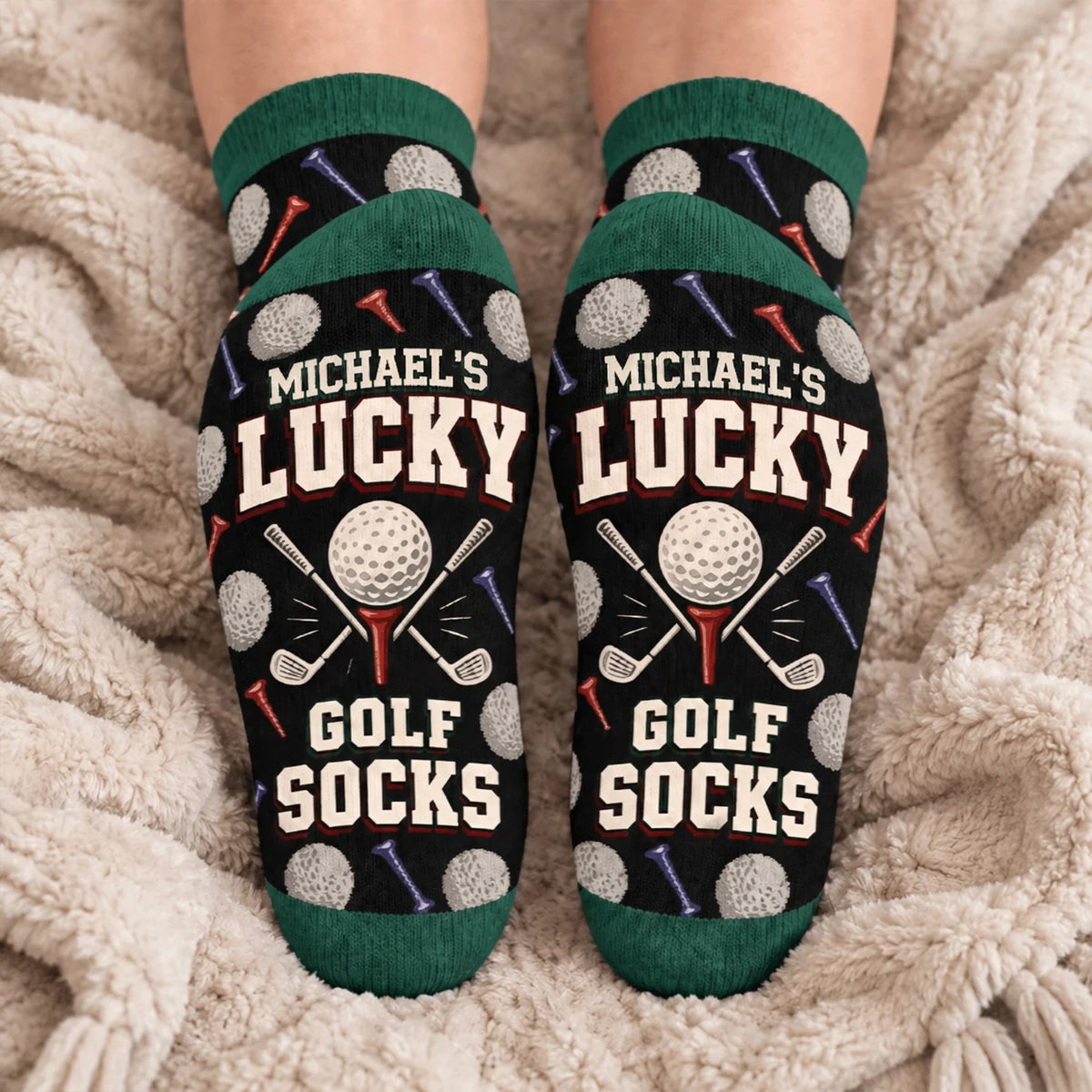 Personalized Crew Socks with Golf Balls and Clubs, Unique Gift for Golf Lovers