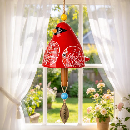 Personalized Ceramic Bird Wind Chime with Custom Name, Hand-Painted Hanging Decor, Unique Gift for Bird Lovers