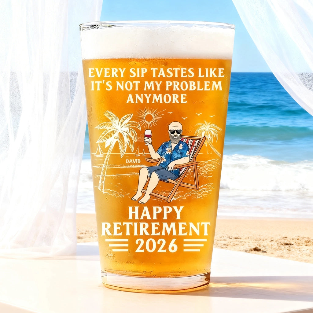 Personalized Retirement Beer Glass With Beach Lounge Design Funny Gift Idea For Men A Classy Home Bar Keepsake
