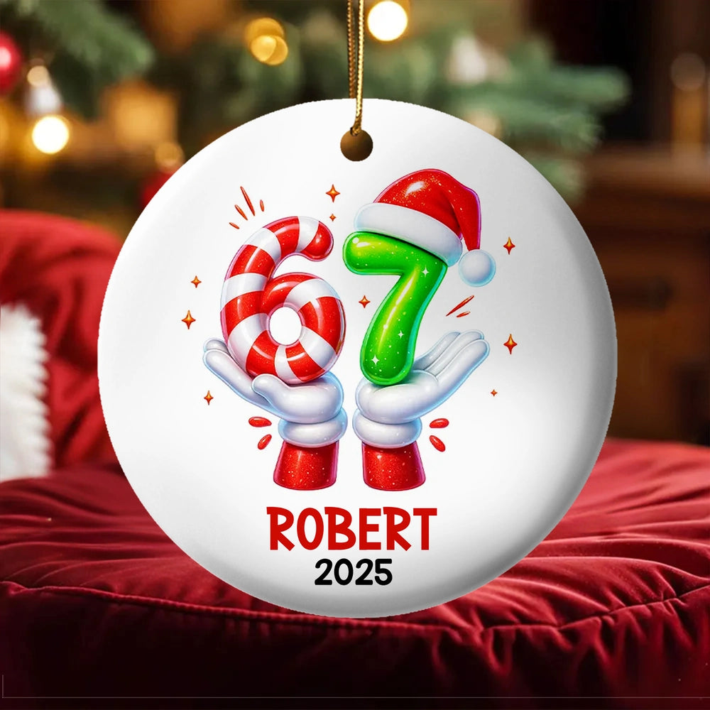 Personalized Ceramic Ornament with Six Seven Slang Design, Funny Gen Alpha Christmas Ornament, Unique Teen Gift for Tree Decorating & Holiday Laughs