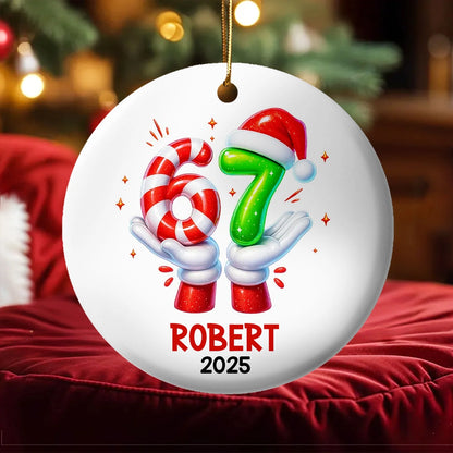Personalized Ceramic Ornament with Six Seven Slang Design, Funny Gen Alpha Christmas Ornament, Unique Teen Gift for Tree Decorating & Holiday Laughs