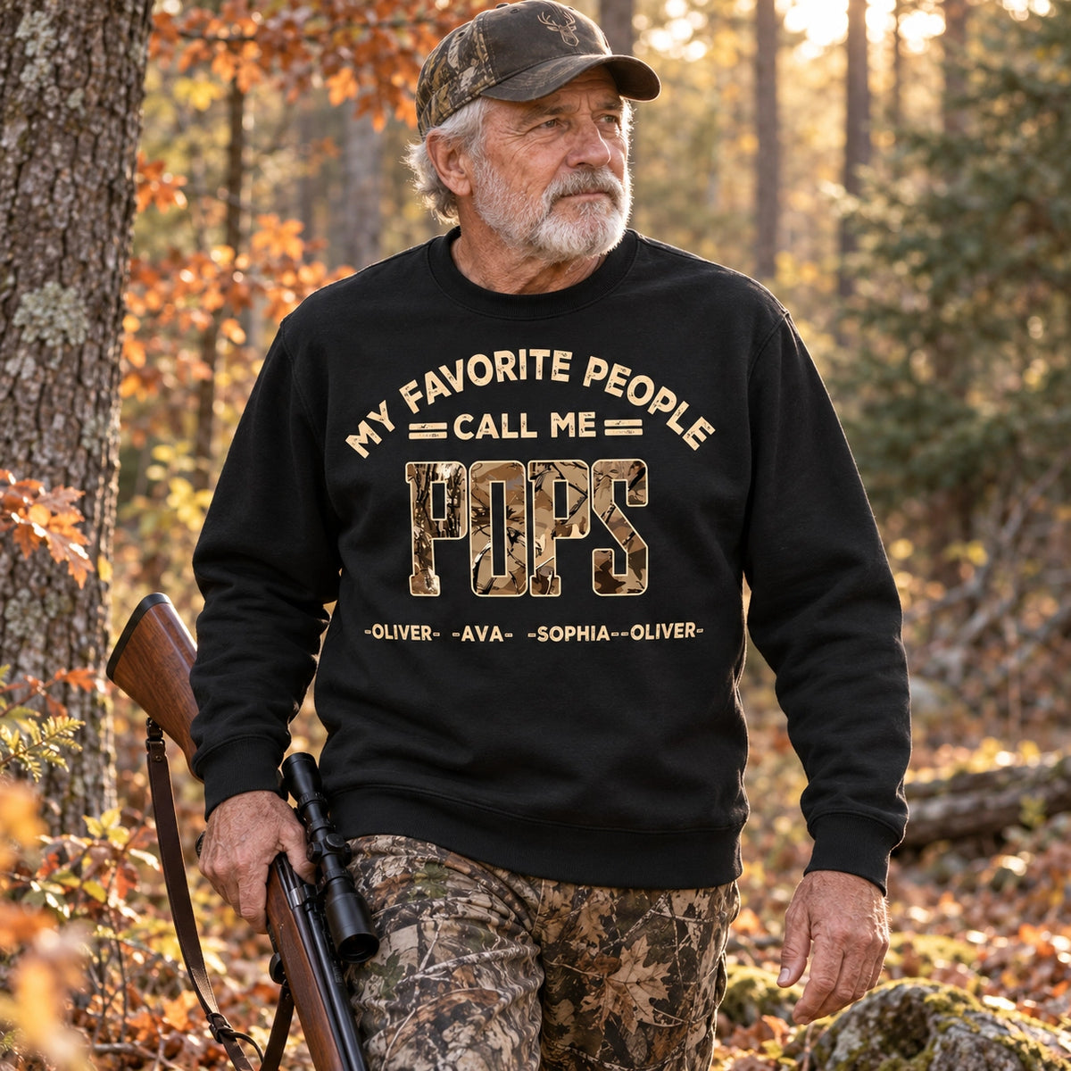 Personalized Sweatshirt with Camo Pop Pop Quote, Casual Unique Gift for Grandpa