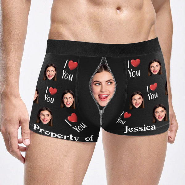 "Property of Girlfriend – Personalized Photo Boxer Briefs, Perfect Birthday Gift for Him or Boyfriend"