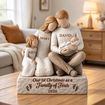 Personalized Our First Christmas as a Family of Four Wooden Plaque with Custom Names, Heartwarming Christmas Gift for Mom and Dad