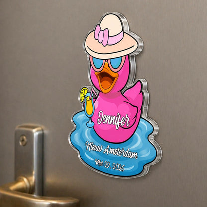 Acrylic Magnet Personalized Name Duck Pool Float with Ice Cream, Bright Summer Cartoon, Cute Unique Gift for Anyone