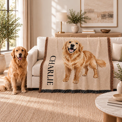 Personalized Fringed Throw Blanket, Playful Raised Paw Dog Art, Creative Keepsake Gift for Pet Owners