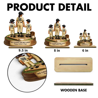 Personalized 2-Layer Wooden Plaque, Baseball Mom Holding Kids' Hands, 'We Hit a Home Run' Message, Unique Mother's Day Gift