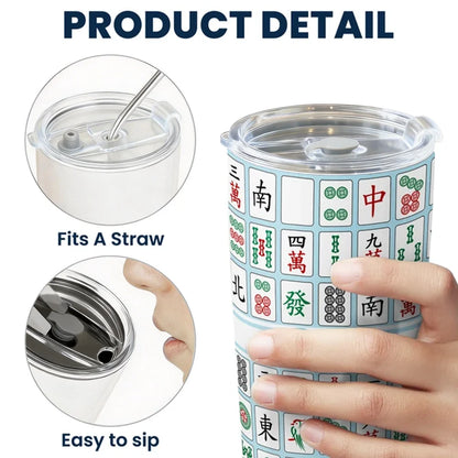 Personalized Insulated Travel Tumbler with Colorful Mahjong Tiles, Unique Gift for Mahjong Lovers