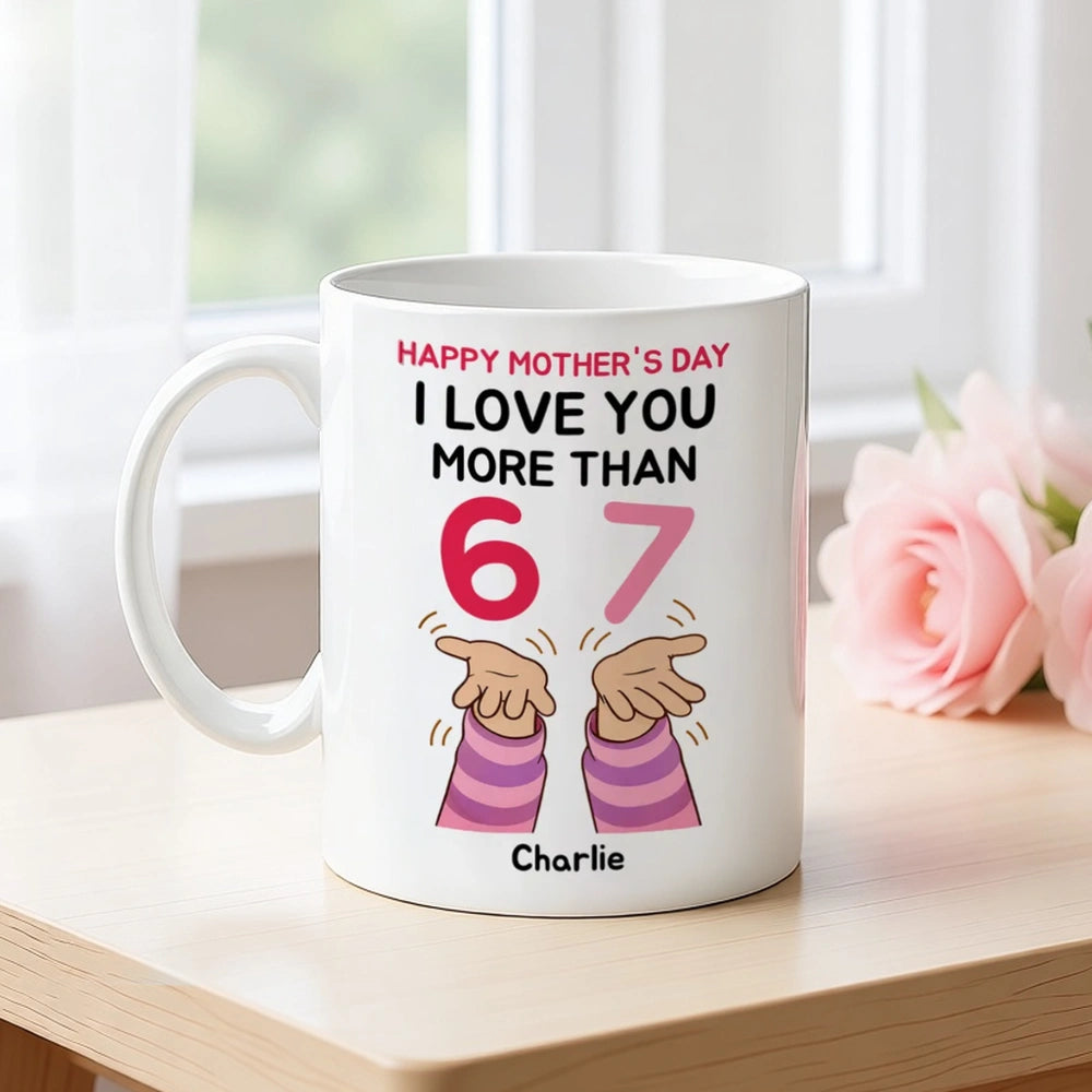 Happy Mother's Day White Ceramic Mug, Personalized 67 Trend Saying Design, Sweet Unique Gift for Mom From Kids