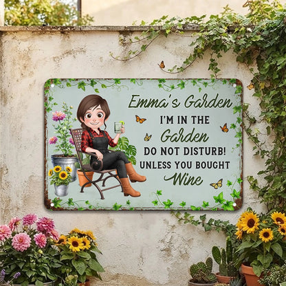 Personalized Rectangular Iron Sign, Relaxing Woman in a Leafy Garden, Unique Gift for Gardeners