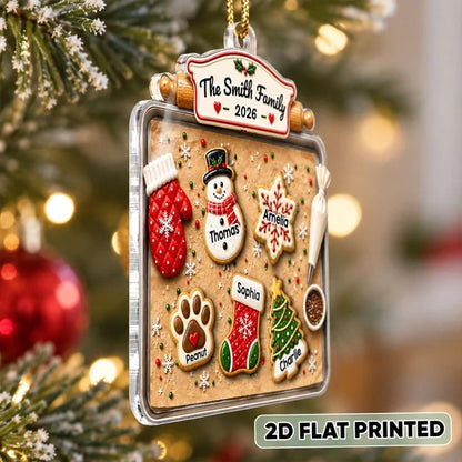 Personalized Acrylic Ornament, Gingerbread Family Baking Scene, Unique Christmas Gift for Families