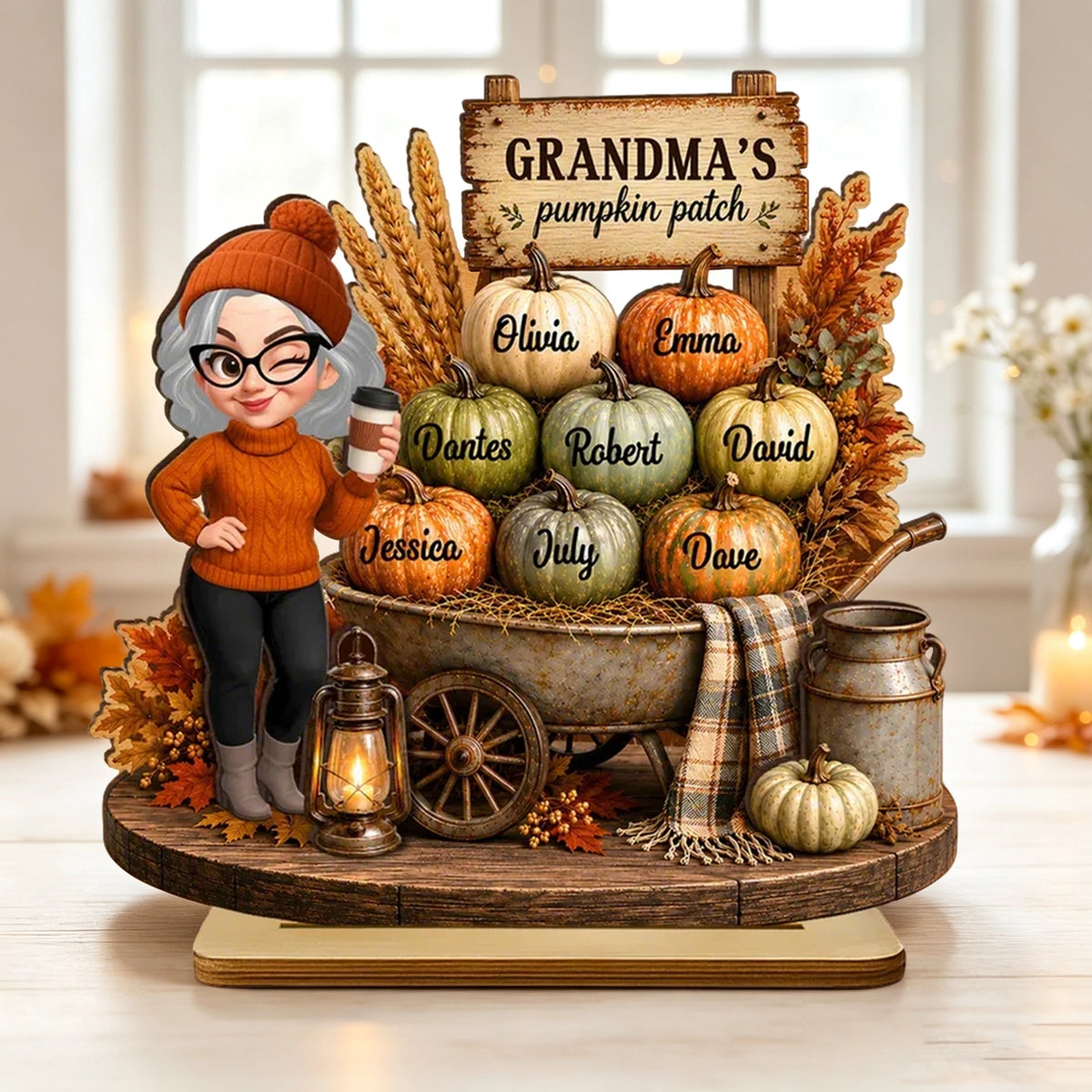 Personalized 2-Layer Wooden Plaque, Grandma's Pumpkin Patch Fall Decor, Unique Gift for Grandma
