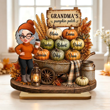 Personalized 2-Layer Wooden Plaque, Grandma's Pumpkin Patch Fall Decor, Unique Gift for Grandma