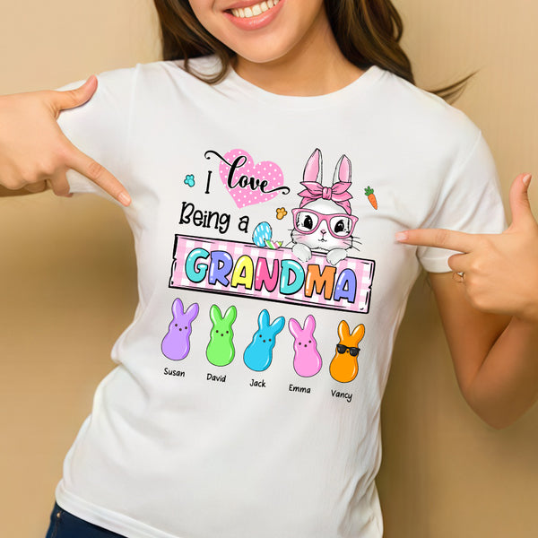 Personalized "I Love Being A Grandma" Easter Bunny Design T-Shirt - Hoodie - Sweatshirt | Adorable Gift for Grandma, Mom, Nana | Perfect for Easter, Spring Celebrations & Family Gatherings