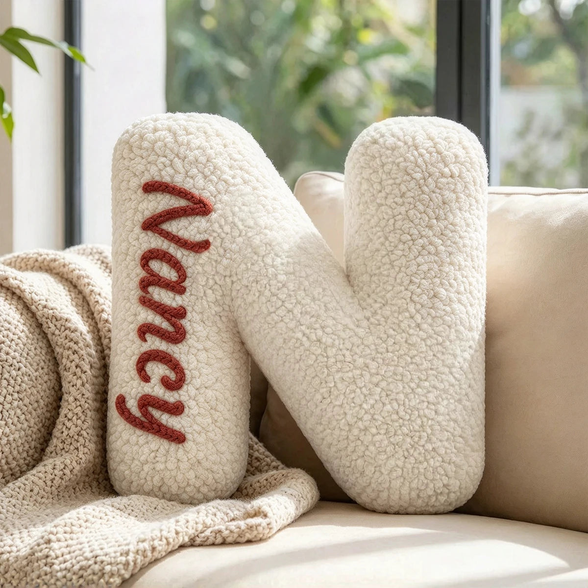 Custom 3D Letter Pillow with Embroidered Name, Fluffy Initial Cushion for Bedroom & Sofa Decor, Unique Birthday or Housewarming Gift