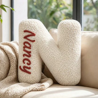 Custom 3D Letter Pillow with Embroidered Name, Fluffy Initial Cushion for Bedroom & Sofa Decor, Unique Birthday or Housewarming Gift
