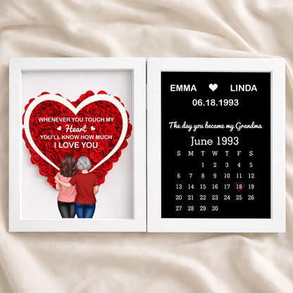 Foldable Floral Shadow Box Personalized for Grandma, Touch My Heart Love Quote with Keepsake Calendar, Meaningful Unique Gift