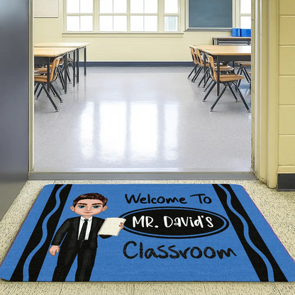 Custom Teacher Doormat with Name & Character – Great Gift for Male Female Teachers, Classroom Decor