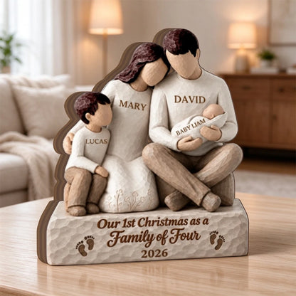 Personalized Our First Christmas as a Family of Four Wooden Plaque with Custom Names, Heartwarming Christmas Gift for Mom and Dad