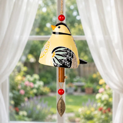 Personalized Ceramic Bird Wind Chime with Custom Name, Hand-Painted Hanging Decor, Unique Gift for Bird Lovers