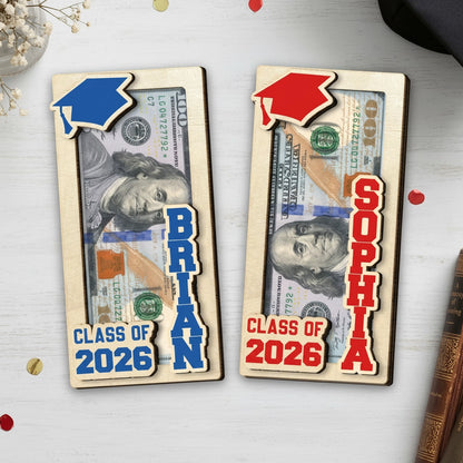 Personalized Wooden Money Holder Ornament with Grad Cap, Unique Graduation Cash Gift Keepsake for a Thoughtful Gift