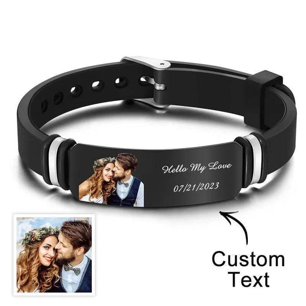 Custom Photo Engraved Bracelet - Wedding Gift For Anniversary Or Newly Married Couple Personalized Bracelet