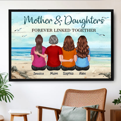 Custom Mother and Daughters Beach Poster, Back View Wall Art Keepsake, Sentimental Unique Gift for Moms on Any Occasion