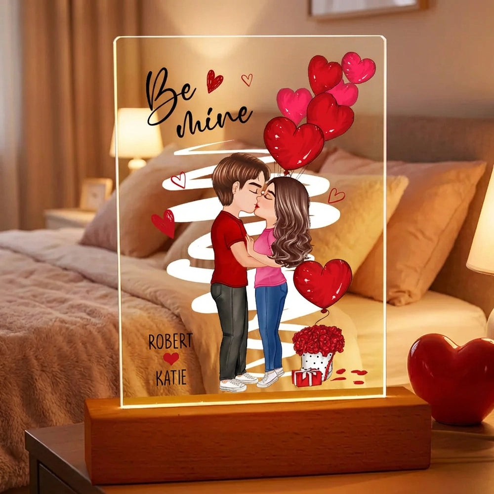 Personalized Be Mine Couple Kissing LED Light Plaque, Romantic Warm Glow Night Light, Unique Gift for Him or Her