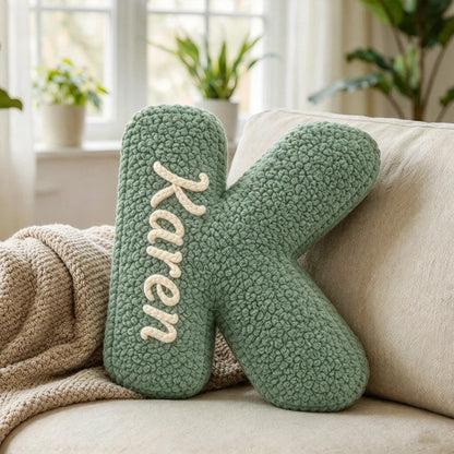 Custom 3D Letter Pillow with Embroidered Name, Fluffy Initial Cushion for Bedroom & Sofa Decor, Unique Birthday or Housewarming Gift