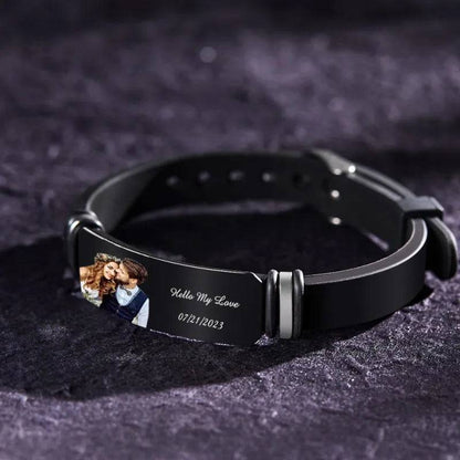 Custom Photo Engraved Bracelet - Wedding Gift For Anniversary Or Newly Married Couple Personalized Bracelet